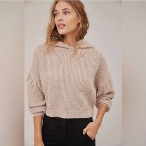 NWT! 😍Anthropology Ali Cropped Hoodie Fringe Sweater/Alpaca Wool Blend!